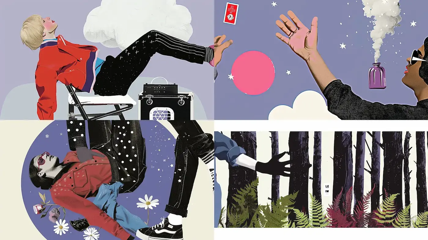 Contemporary Illustrative Style with Playful Elements - Midjourney sref style