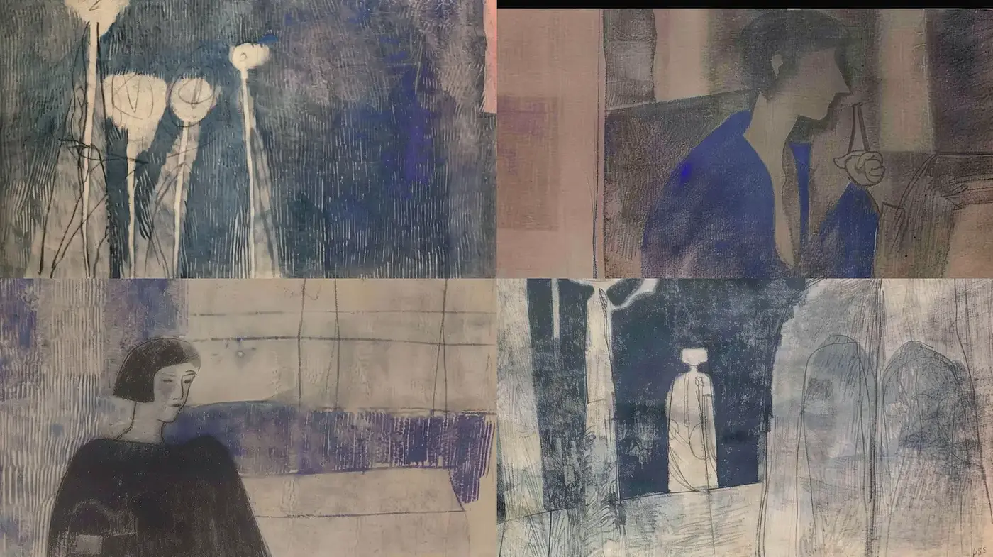 Elegant, abstract expressionism with a muted palette - Midjourney sref style