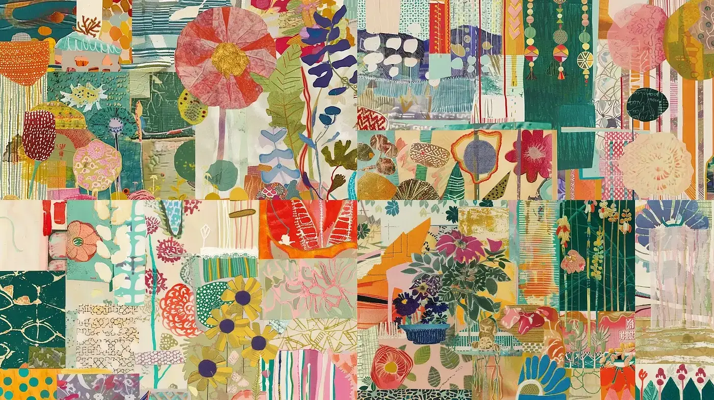 Collage of Serene Botanical Abstraction - Midjourney sref style