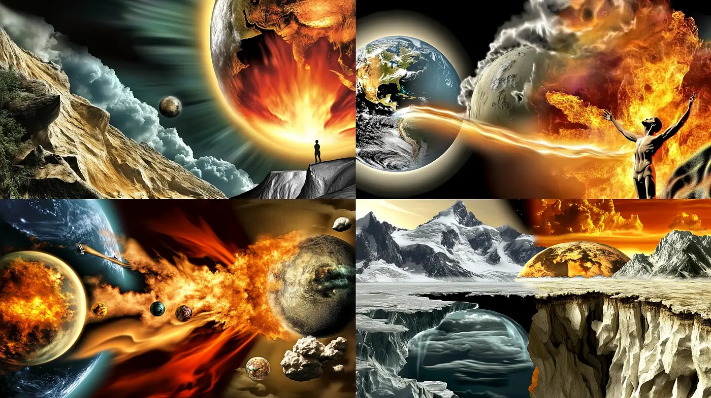 Epic Cosmic Conflagration with Surrealist Overtones - Midjourney sref style