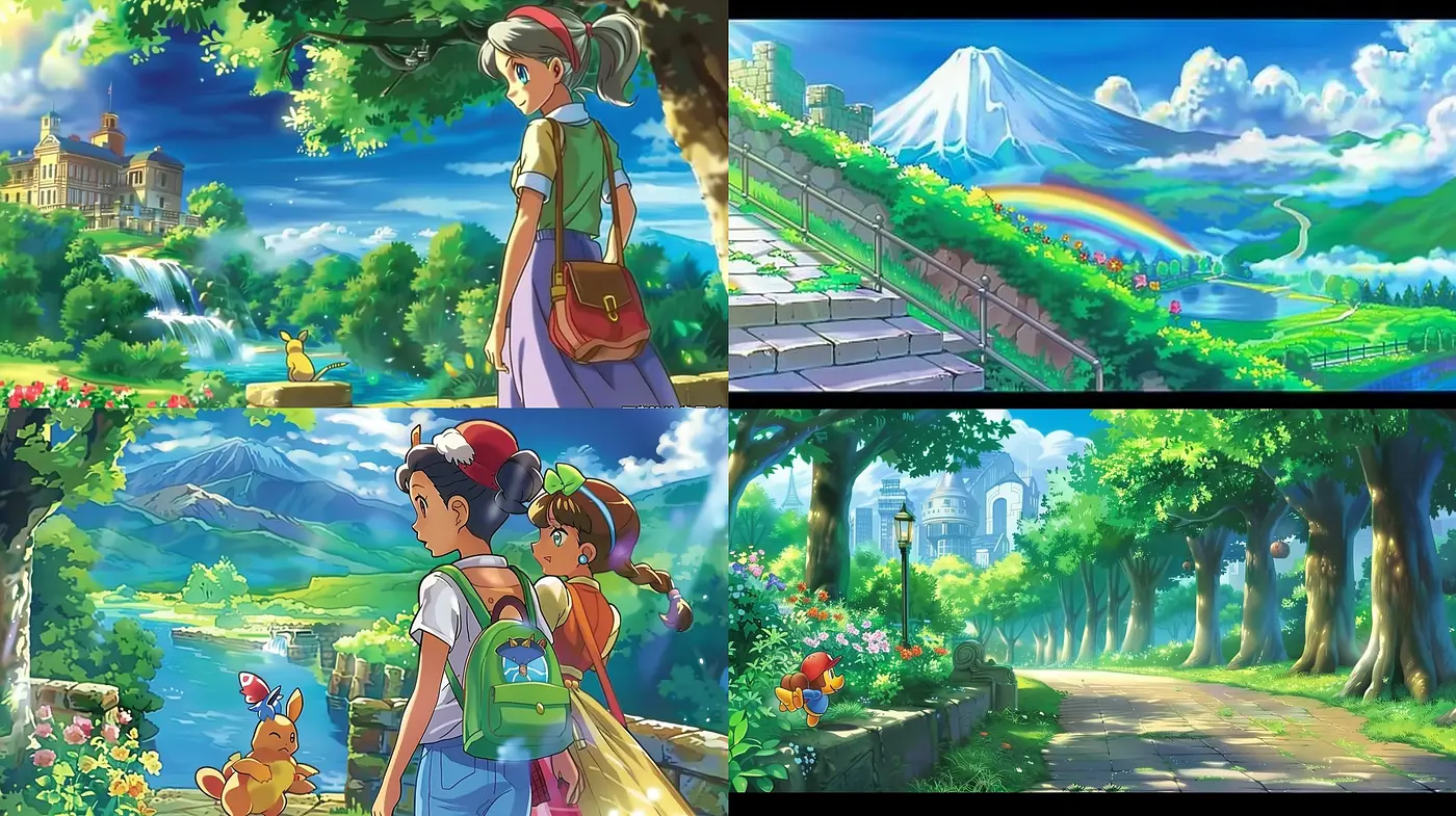 Serene Idyllic Vistas: A Harmony of Vivid Colors and Pastoral Anime-Inspired Landscapes - Midjourney sref style