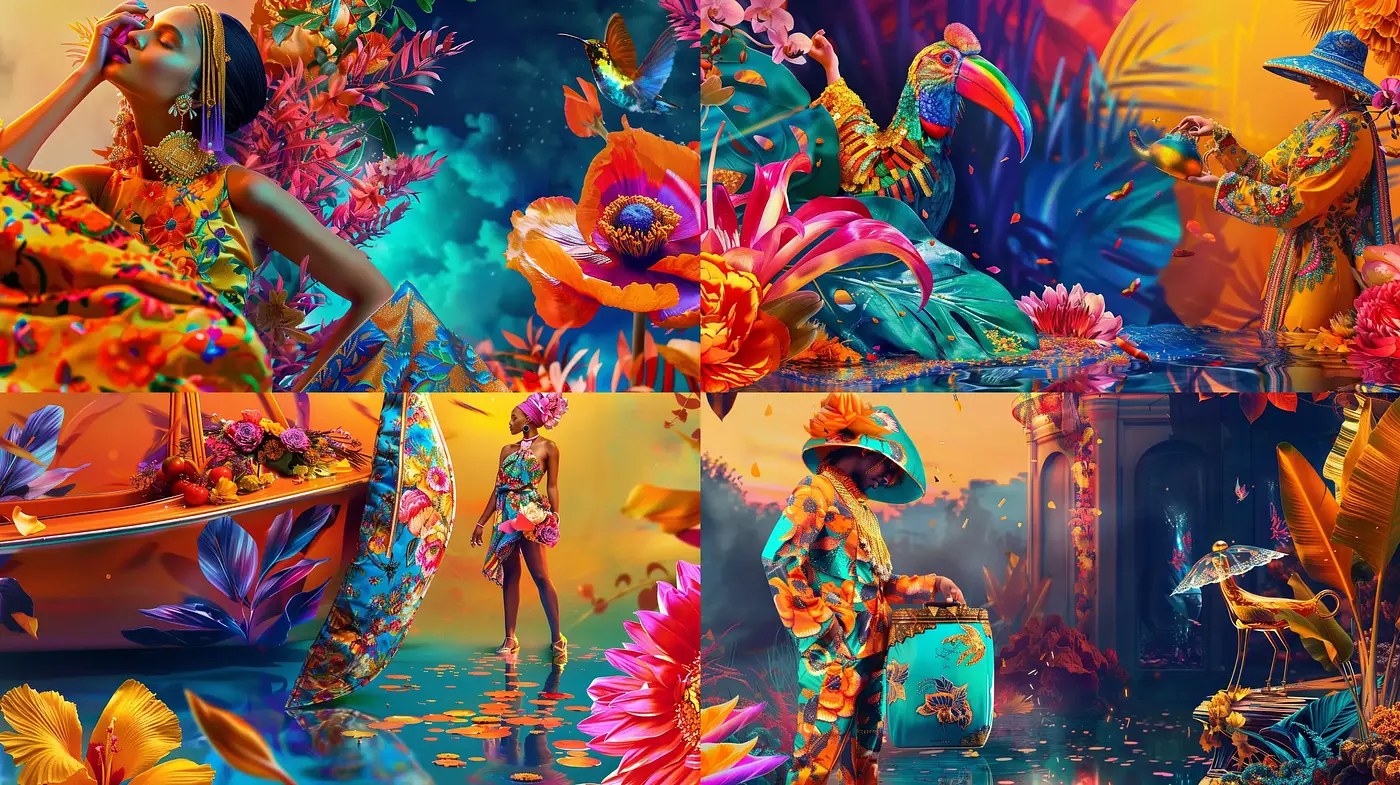 Vibrant Tropical Paradise with Surrealist Overtones - Midjourney sref style
