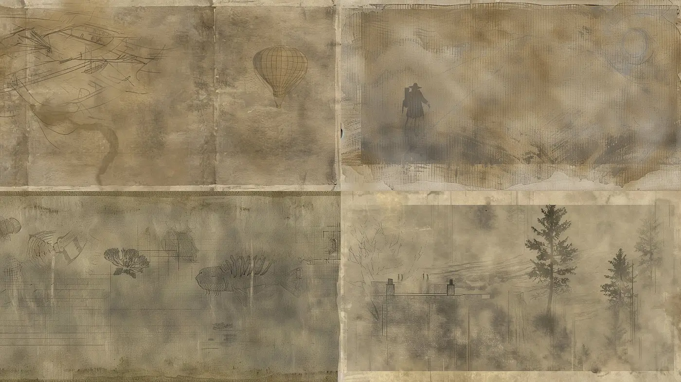 Ephemeral Sepia Dreams: A Study in Vintage Textures and Monochrome Nostalgia - Midjourney sref style