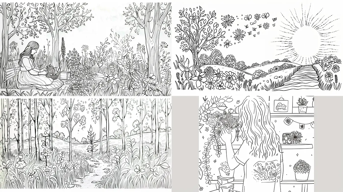 Monochrome Botanical Illustrations with a Tranquil & Nostalgic Essence - Midjourney sref style