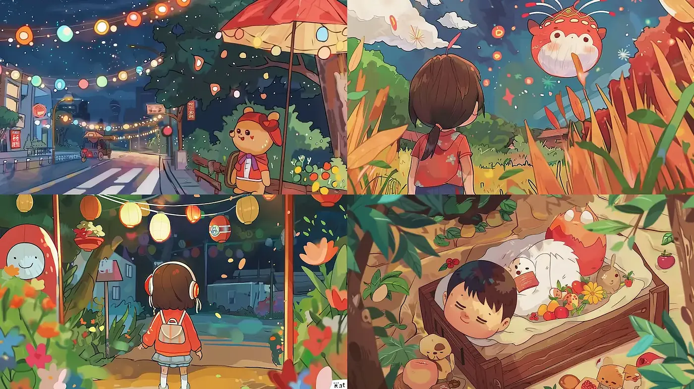 Charming and Whimsical Illustrations with a Playful Atmosphere - Midjourney sref style