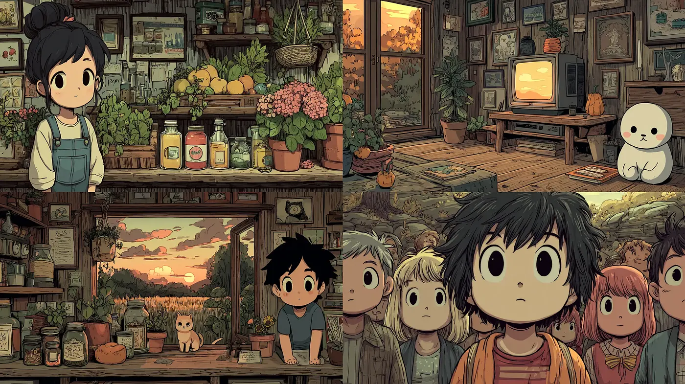 Charming and Whimsical Illustrations with Nostalgic Elements - Midjourney sref style