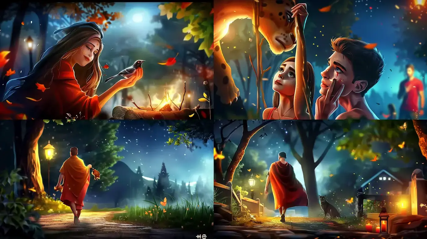 Mystical and Enchanted Nighttime Scenes with Lush Natural Elements - Midjourney sref style