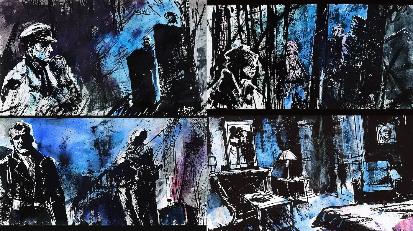 Noir-Inspired Expressionistic Brush Strokes - Midjourney sref style