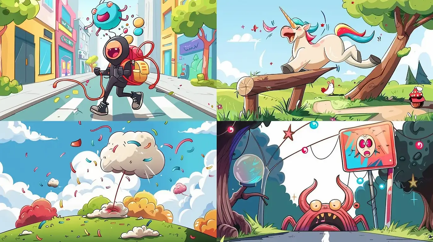 Whimsical and Playful Cartoon Style with Vibrant Colors - Midjourney sref style