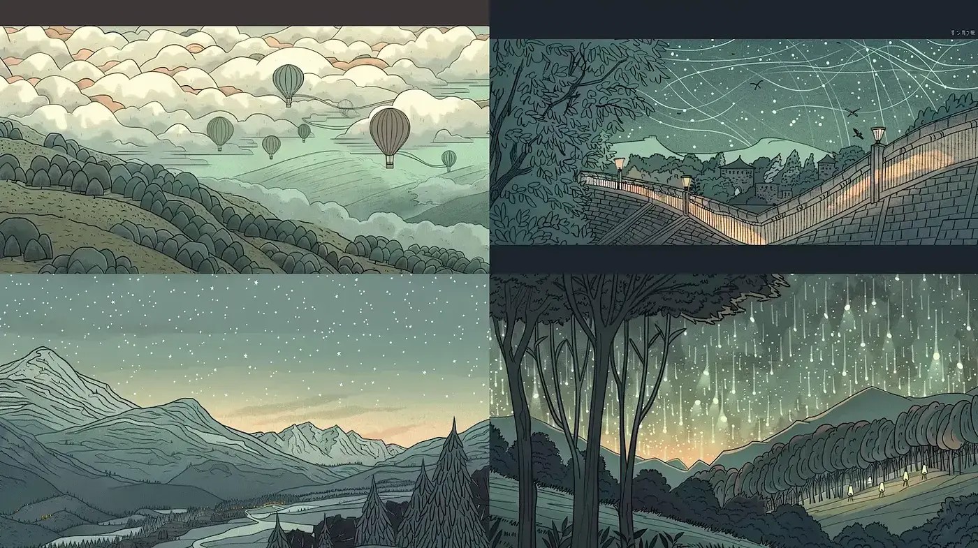 Whimsical Landscapes with Ethereal Atmosphere and Dreamlike Quality - Midjourney sref style