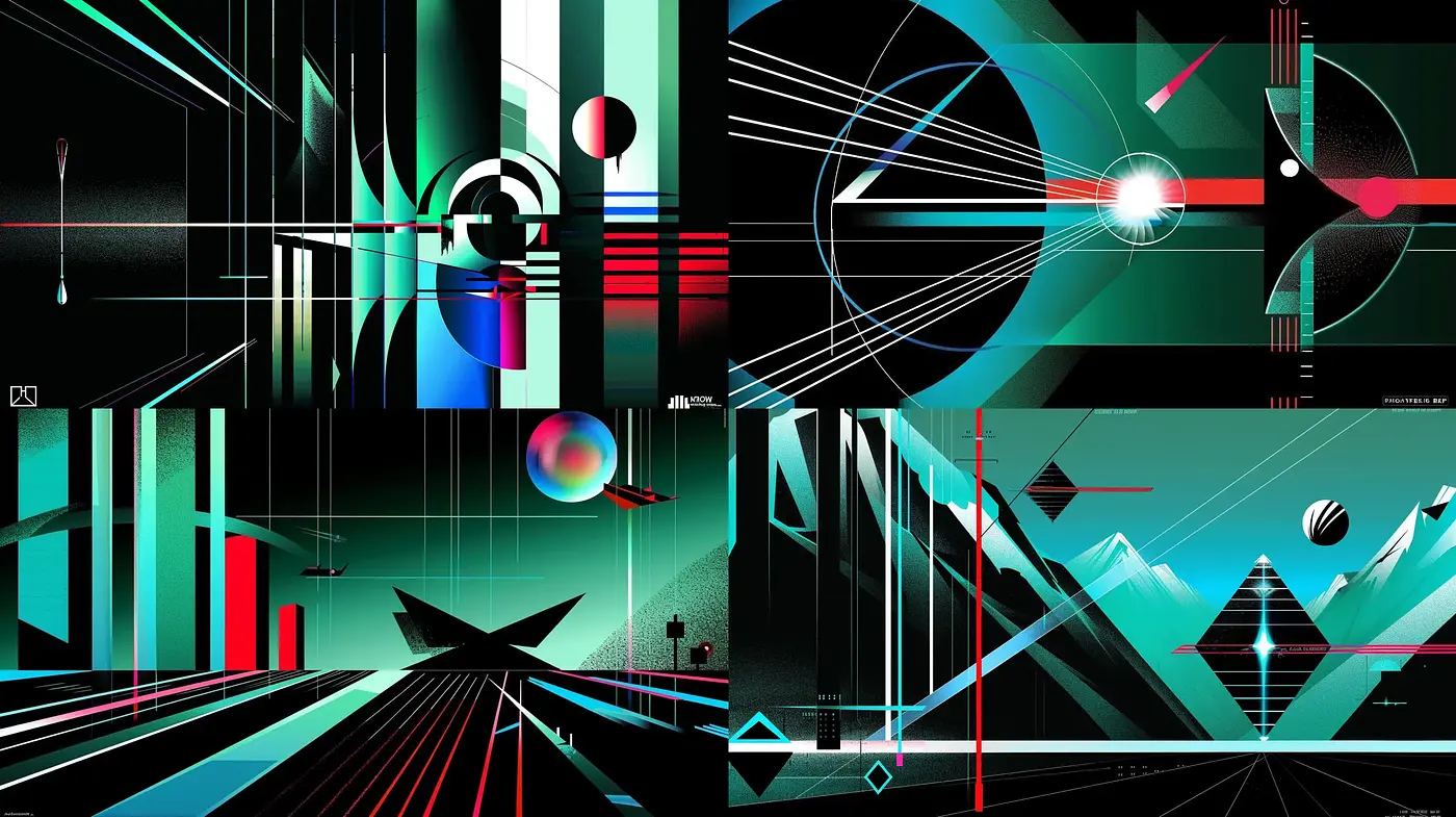 Geometric Synthesis: A Dance of Geometry and Light in Abstract Expressionism - Midjourney sref style