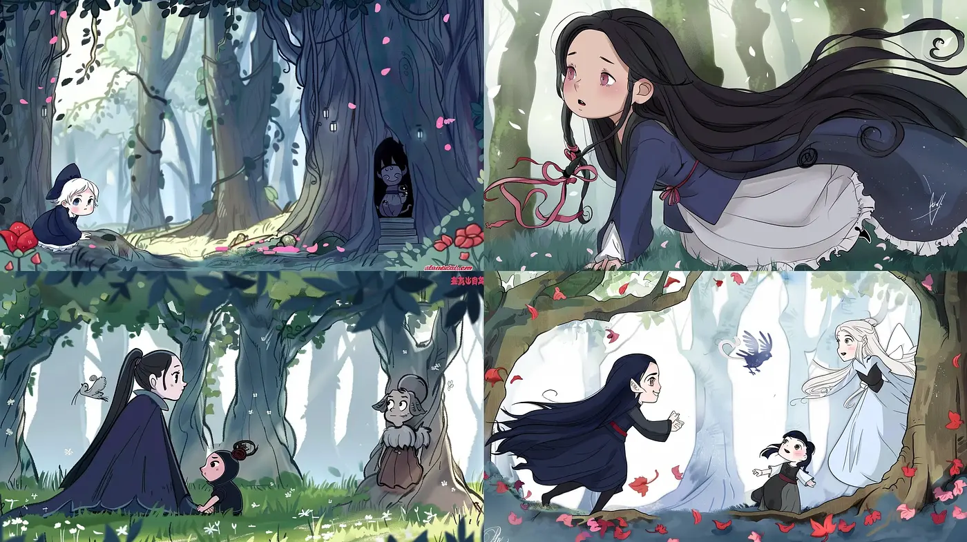 Enchanted Forest Whimsy: A Serene Tale in Anime-Inspired Illustration - Midjourney sref style