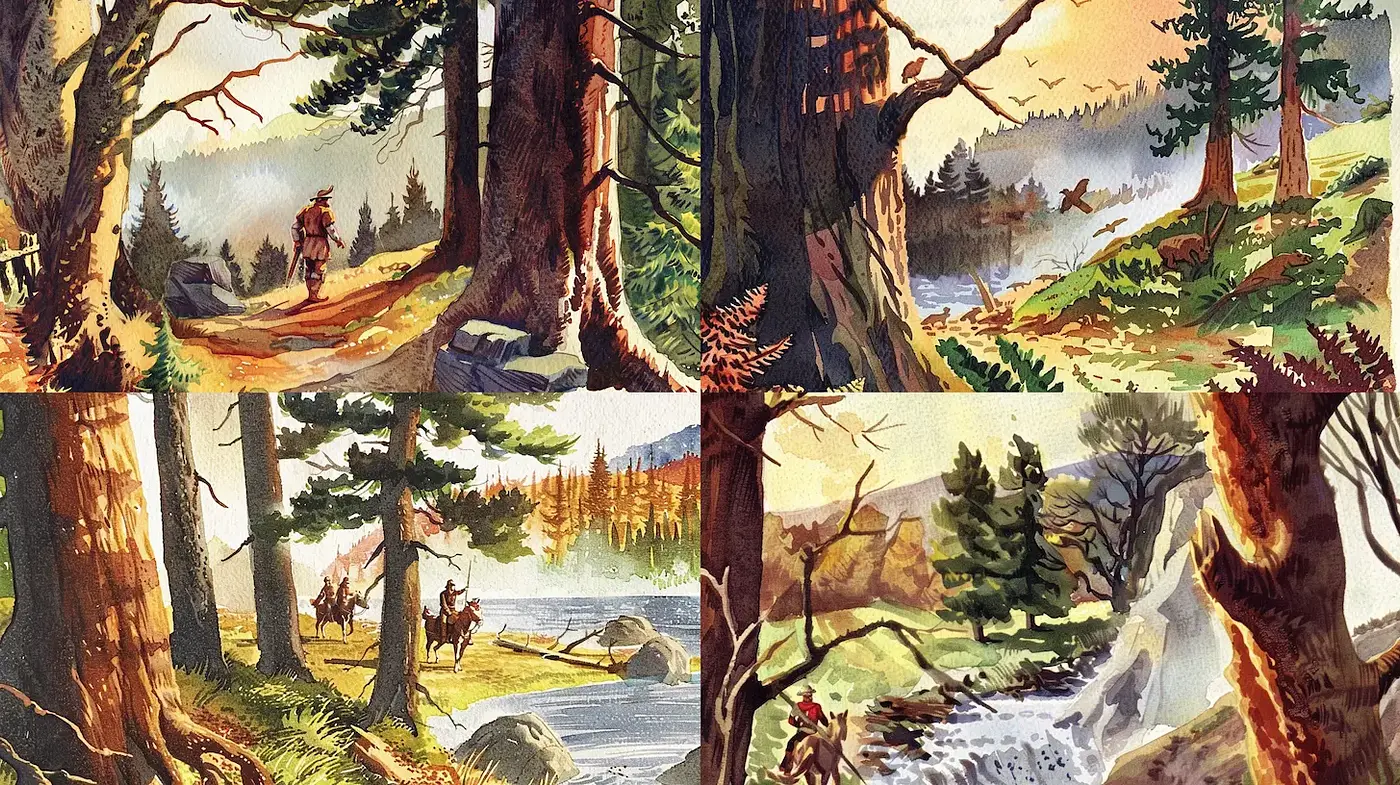 Nature-inspired watercolor landscapes with a harmonious and vibrant essence - Midjourney sref style