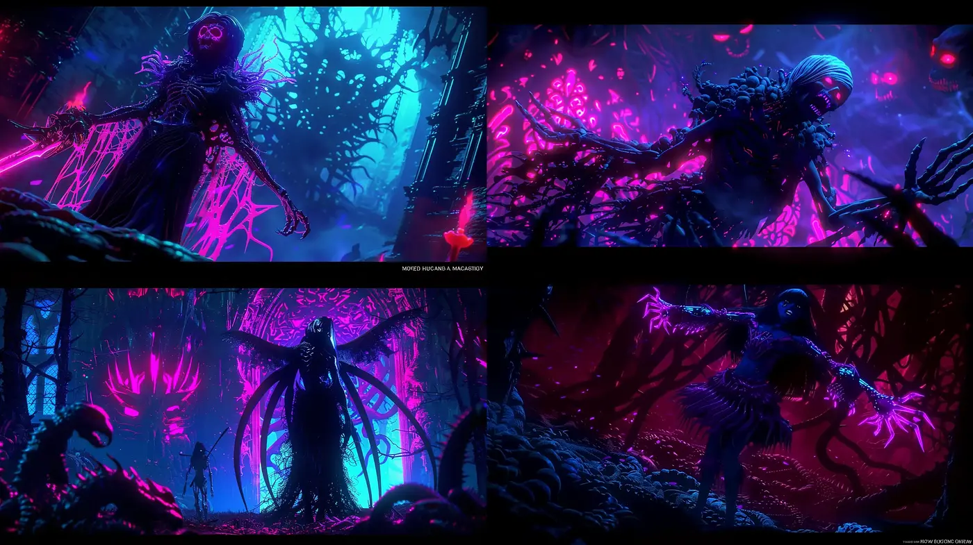 Neon-Noir Bioluminescence: A Cyber-Gothic Fusion - Midjourney sref style