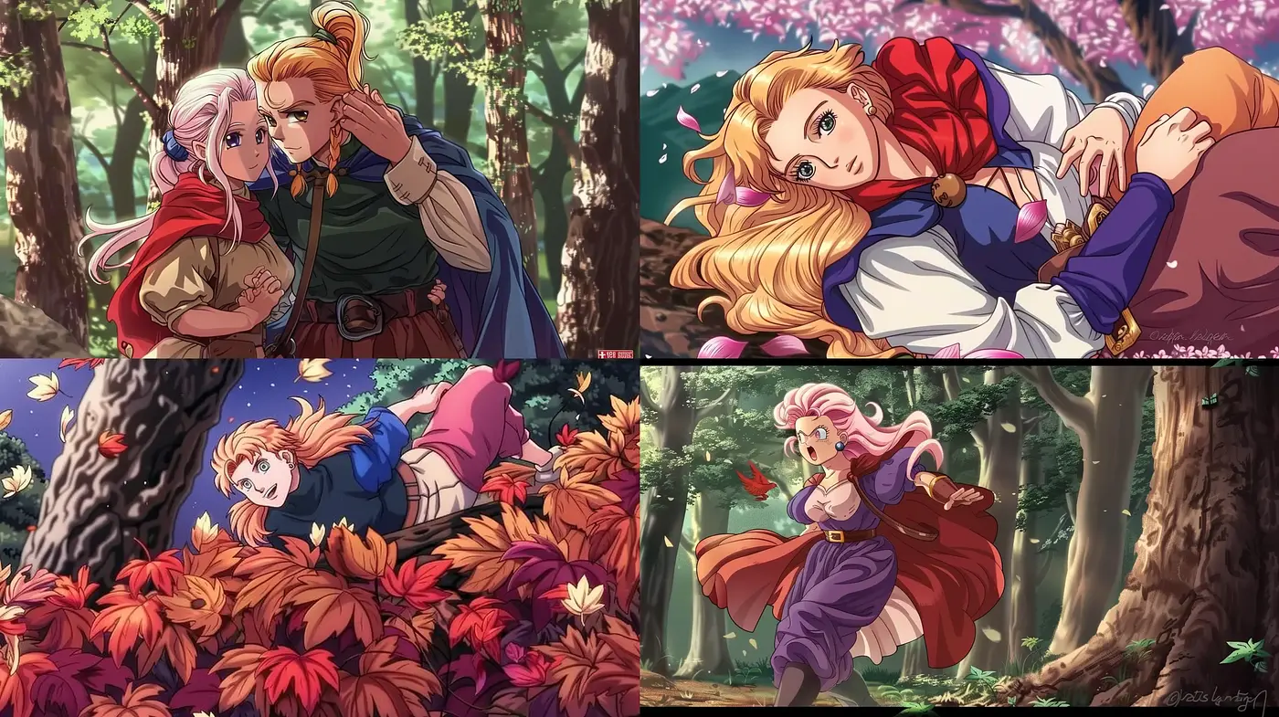 Enchanted Autumnal Anime Aesthetic with Vivid Botanical Hues - Midjourney sref style