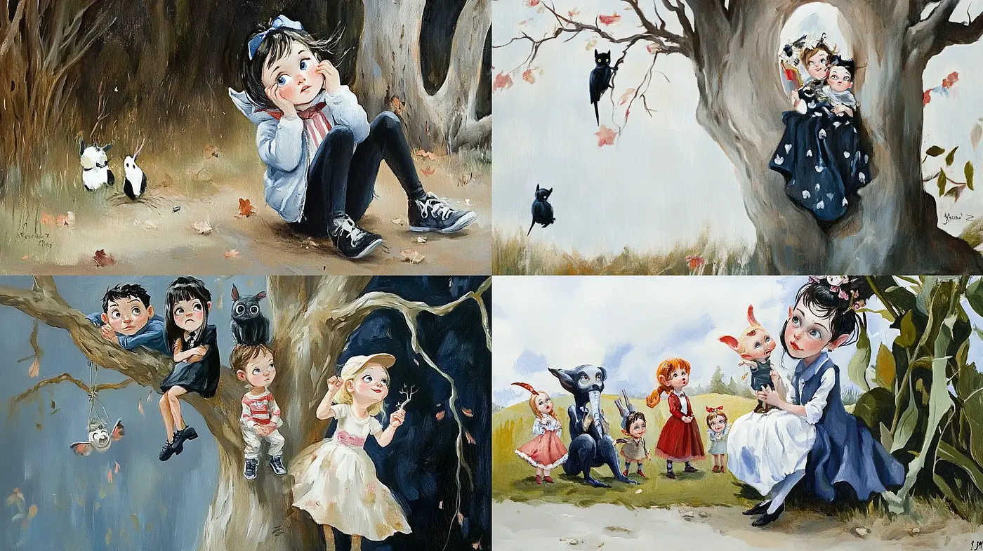 Enchanted Storybook Expressions with Whimsical Character Design - Midjourney sref style