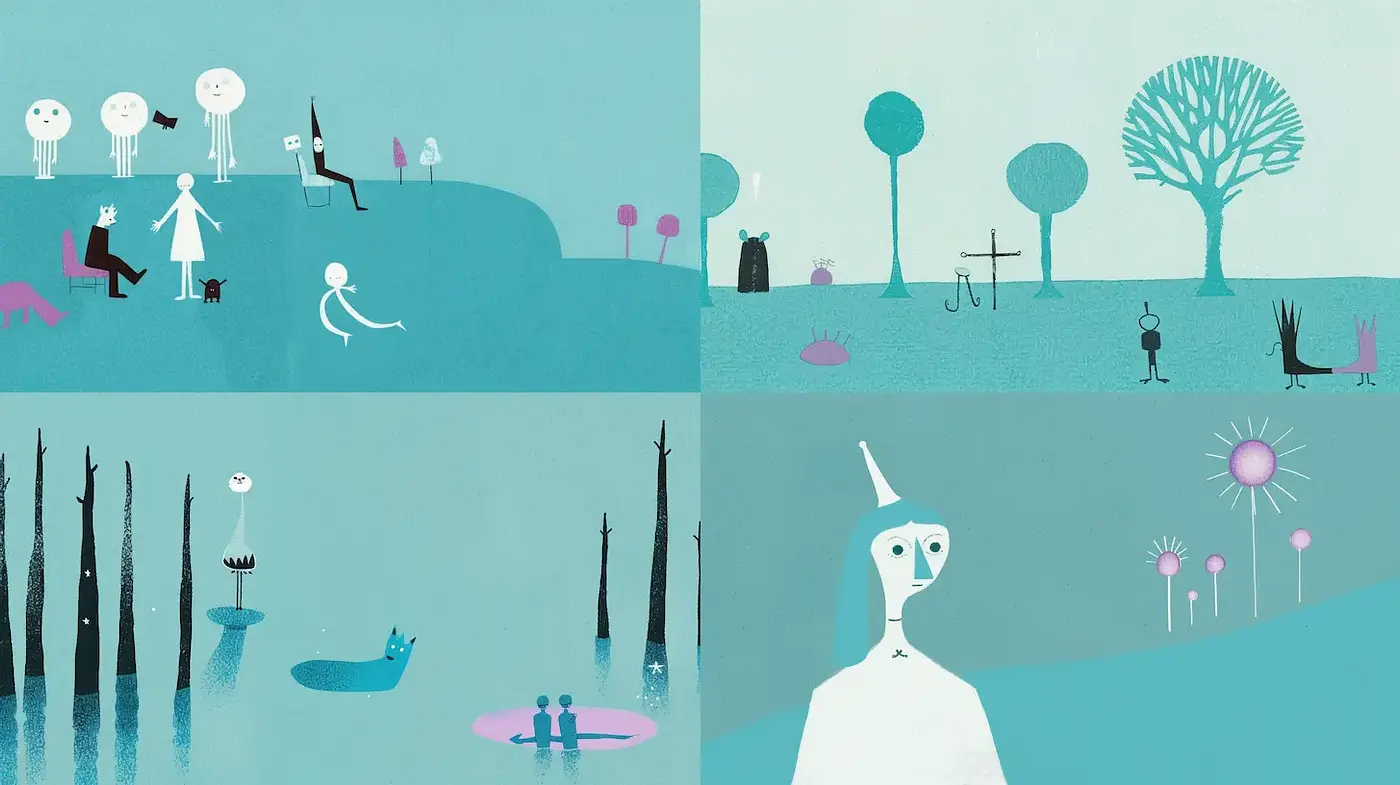 Whimsical Illustrations with a Minimalistic Aesthetic - Midjourney sref style