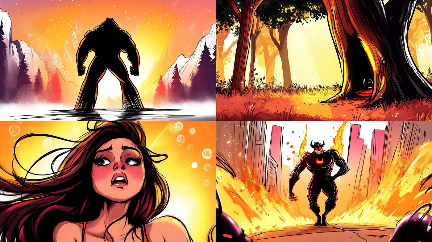 Dynamic Ember Blaze: Fiery Hues in Contemporary Graphic Illustration - Midjourney sref style