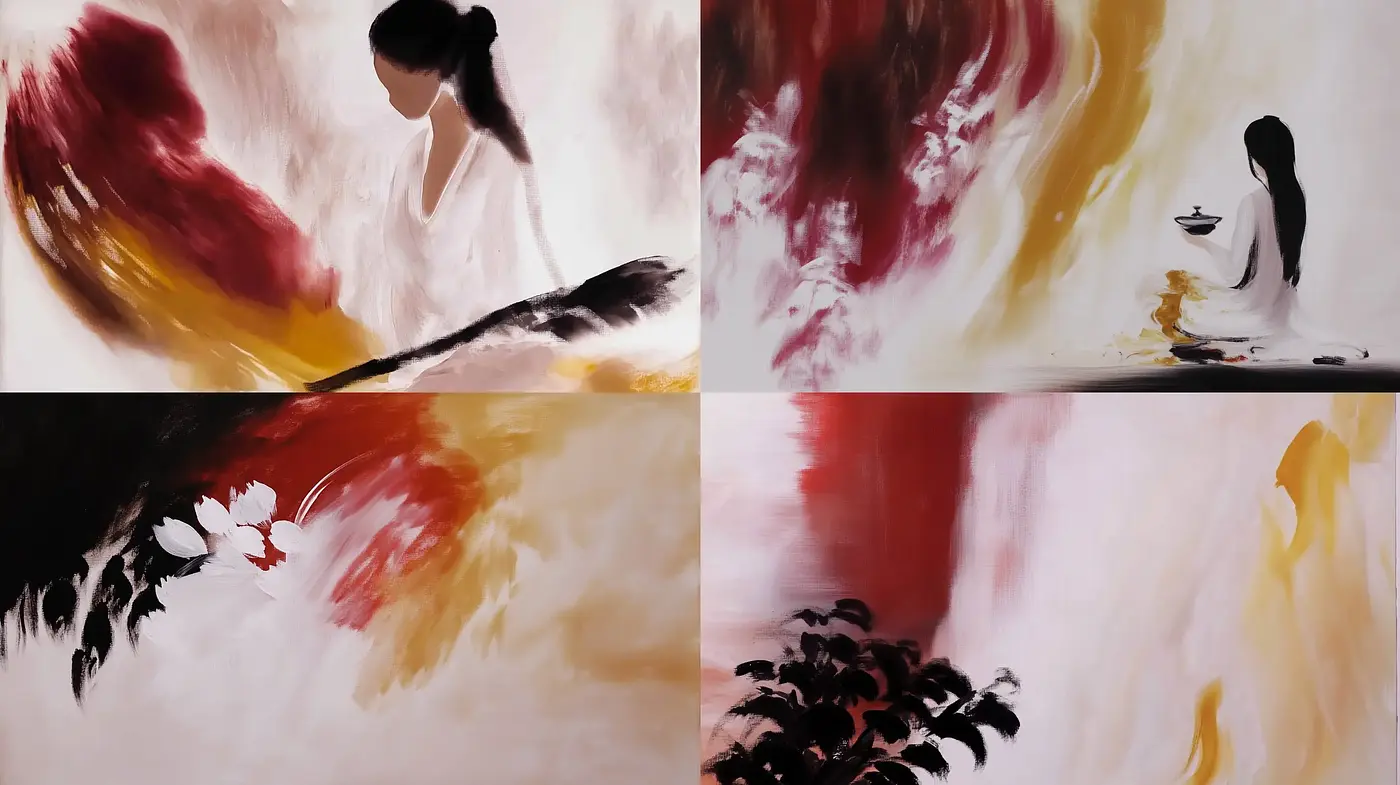 Ethereal Brushstrokes: A Fusion of Abstract Expressionism and Asian Elegance - Midjourney sref style