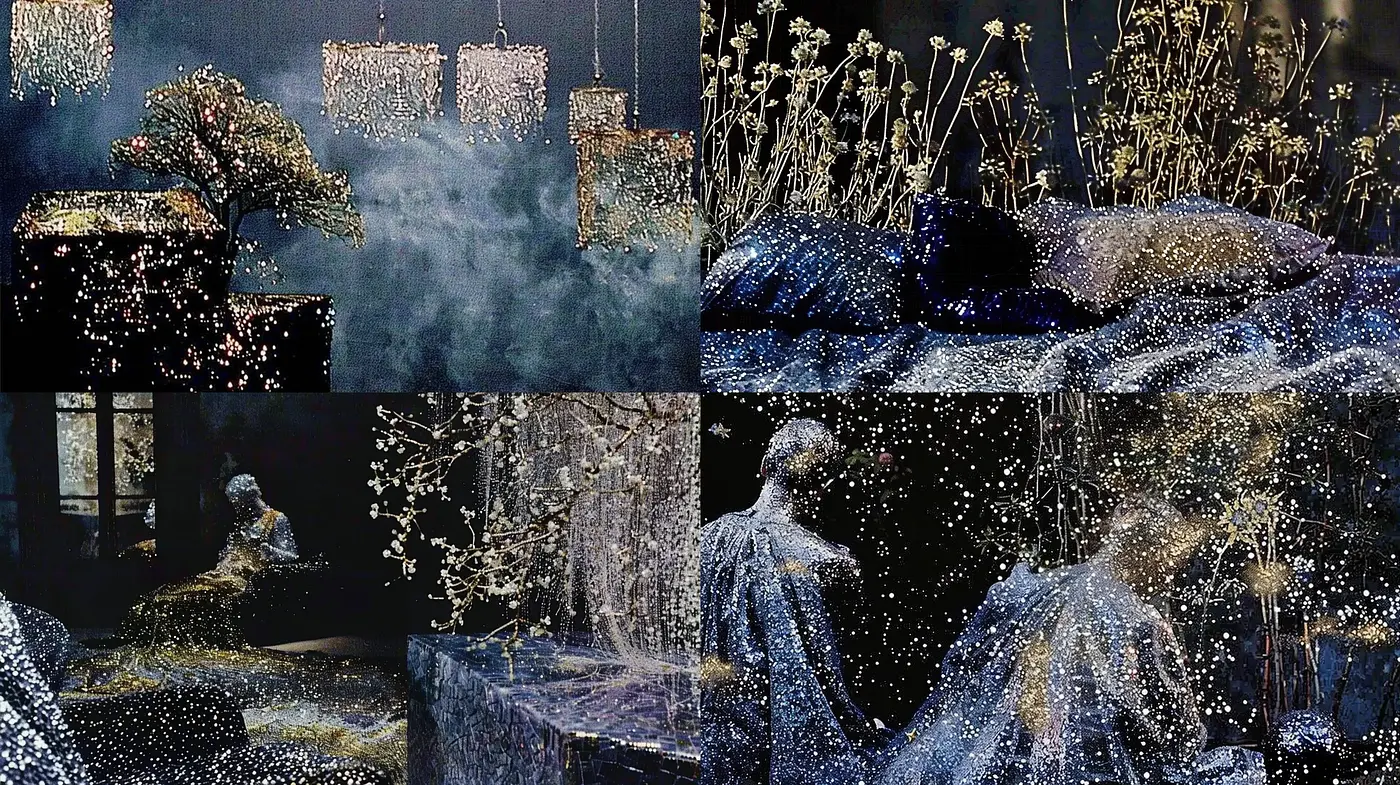 Starry Luminescence: Dreamlike Reverie in Midnight Blues - Midjourney sref style