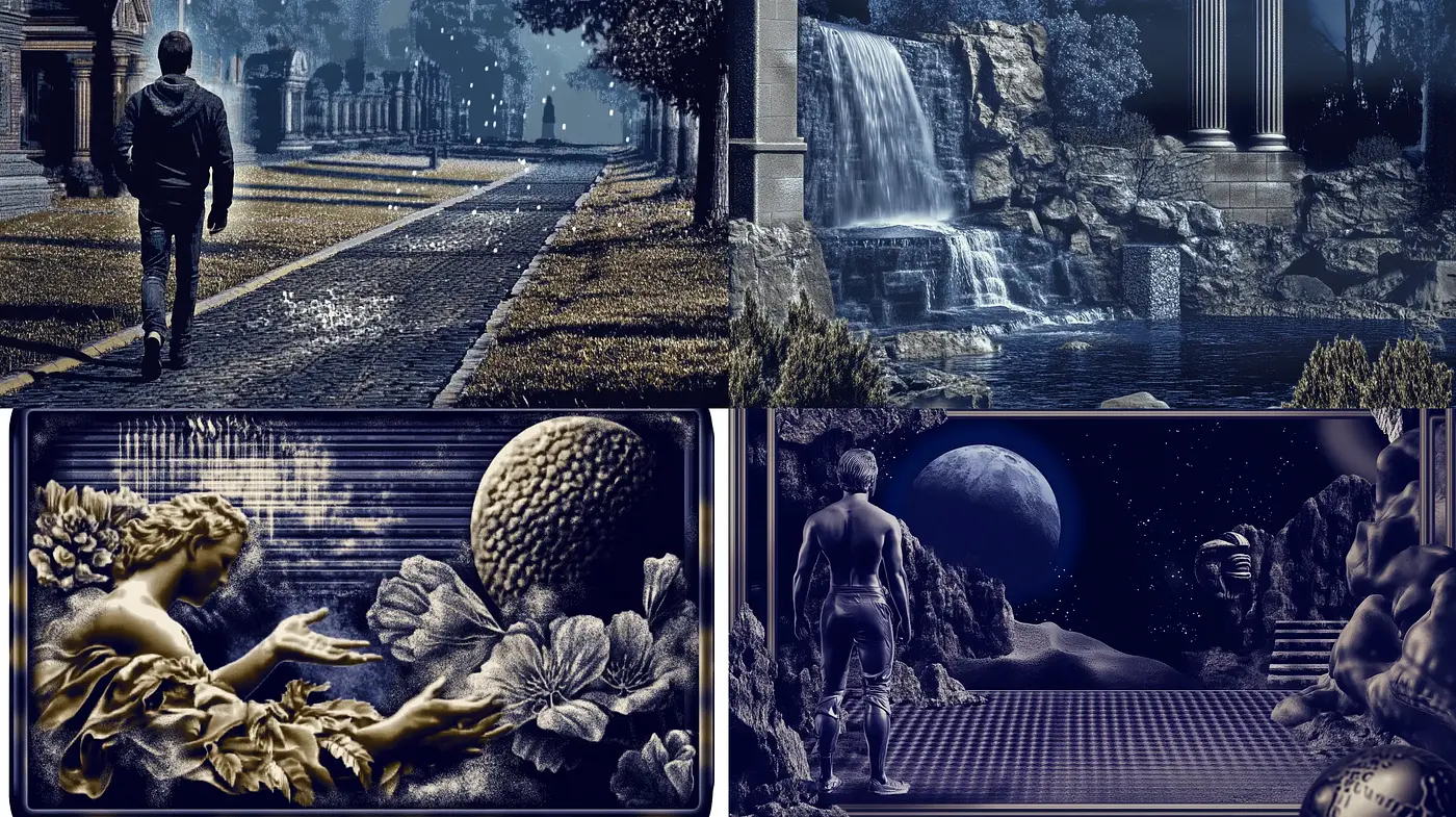 Midnight Dreamscape Series: A Homage to Surrealist Elegance - Midjourney sref style