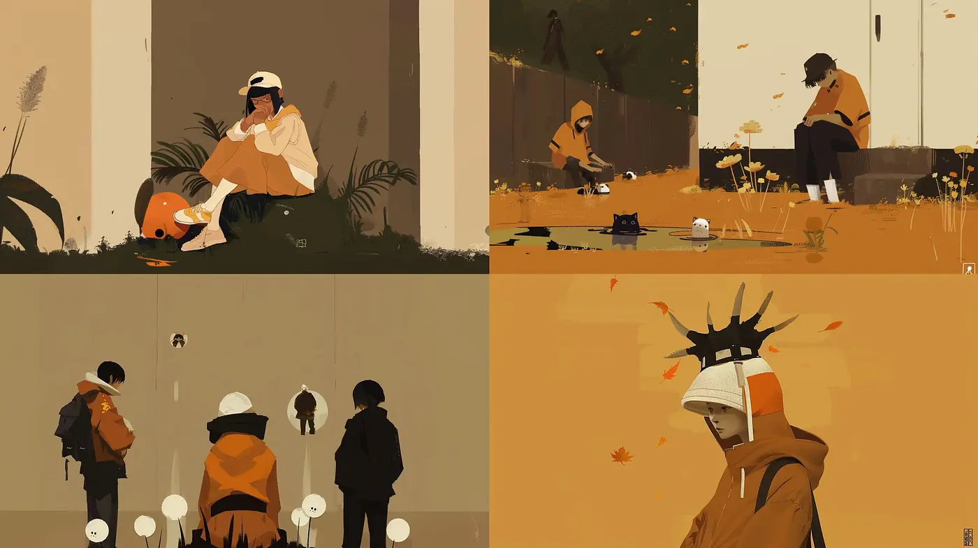 Autumnal Serenity in Stylized Monotone - Midjourney sref style