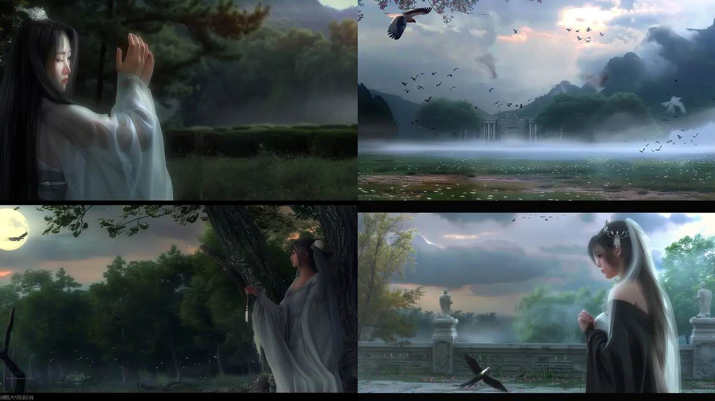 Ethereal Pastoral Elegance: A Harmonious Fusion of Asian-Inspired Serenity and Nature's Sublime Beauty - Midjourney sref style