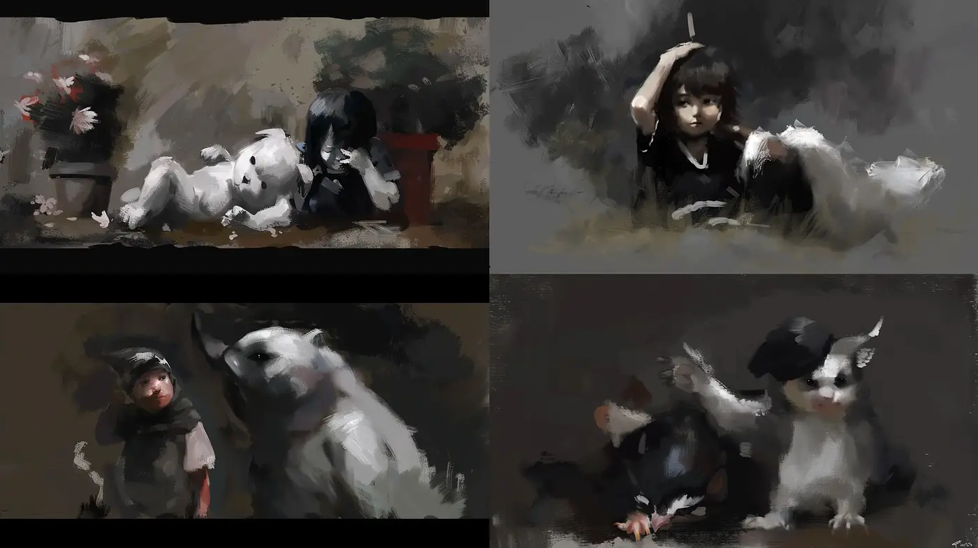Ephemeral Brushstrokes: A Muted Harmony between Figurative Art and Abstract Tendencies - Midjourney sref style