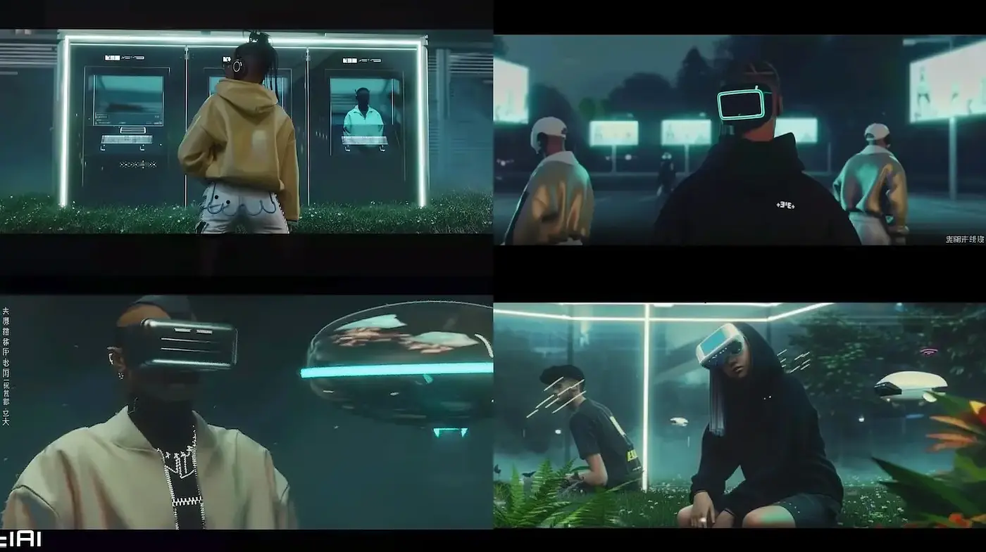 Futuristic, immersive environments with a cyberpunk aesthetic - Midjourney sref style