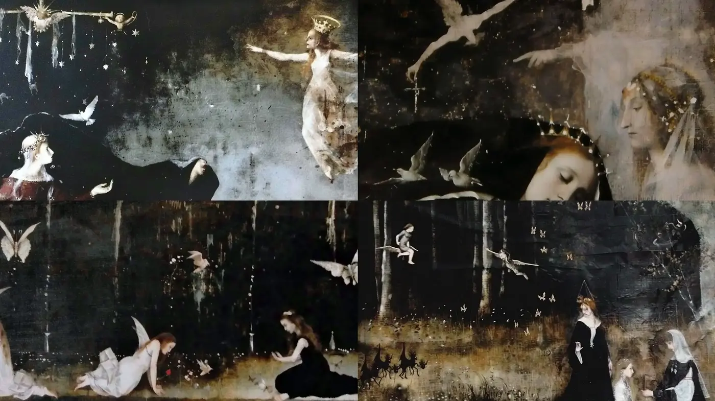 Ethereal Dreamscape: A Fusion of Rustic Grunge and Renaissance Serenity - Midjourney sref style