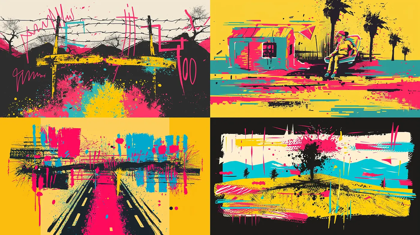 Vibrant Abstract Expressionist Fusion with Urban Grunge Overtones - Midjourney sref style