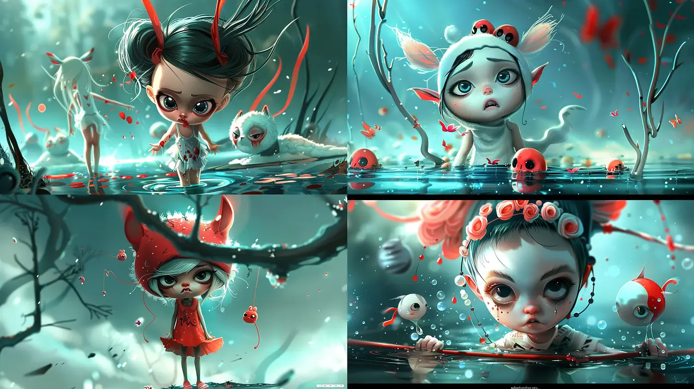 Ethereal Whimsy with a Surreal Twist: A Fusion of Dreamlike Fantasy and Subtle Melancholy - Midjourney sref style