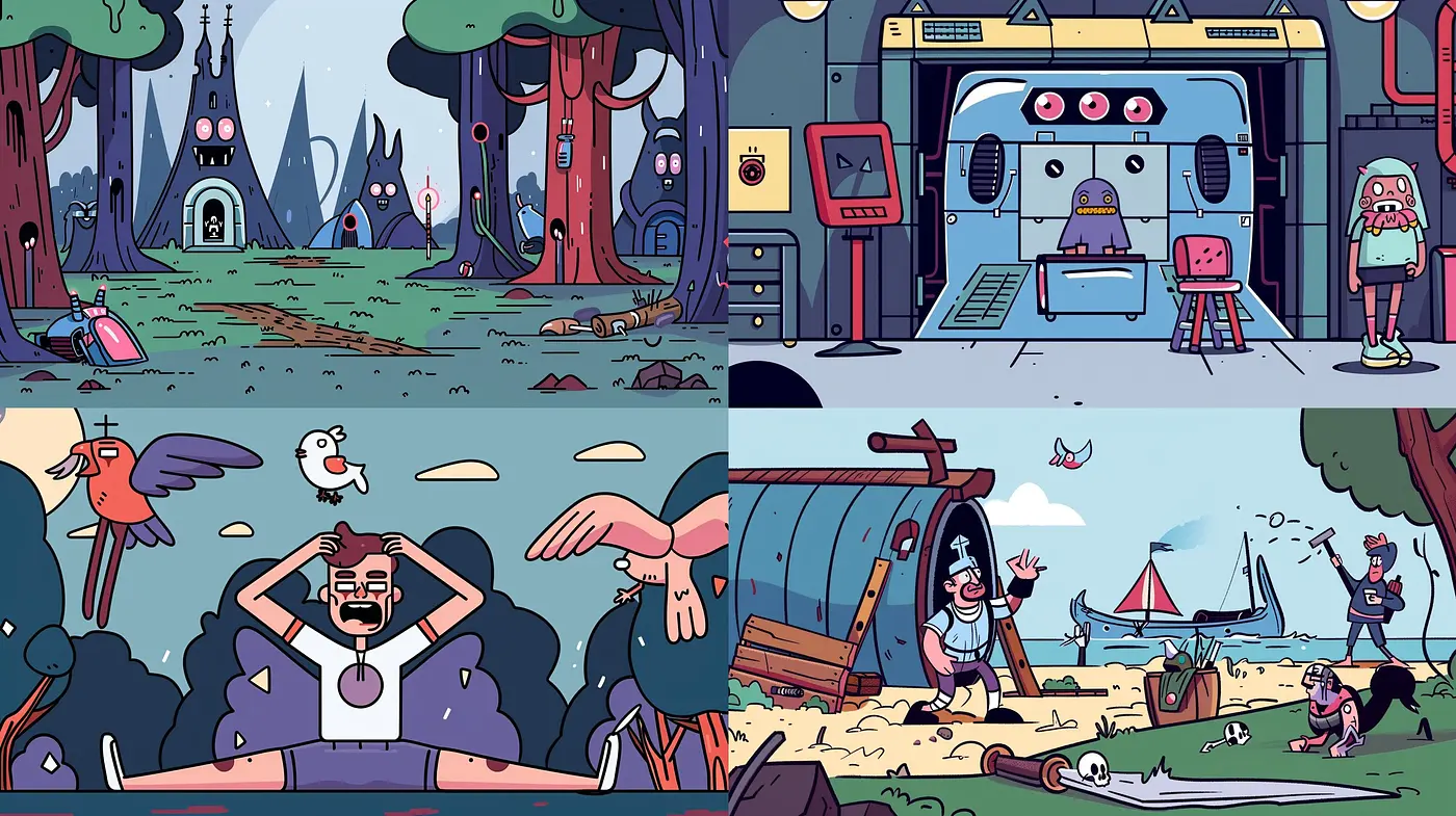 Consistently Whimsical Cartoonish Harmony with a Retro Color Twist - Midjourney sref style