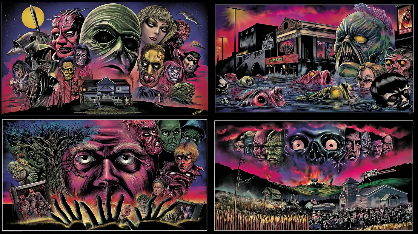 Dramatic and Surreal Retro Horror Art Style with Vivid Colors - Midjourney sref style