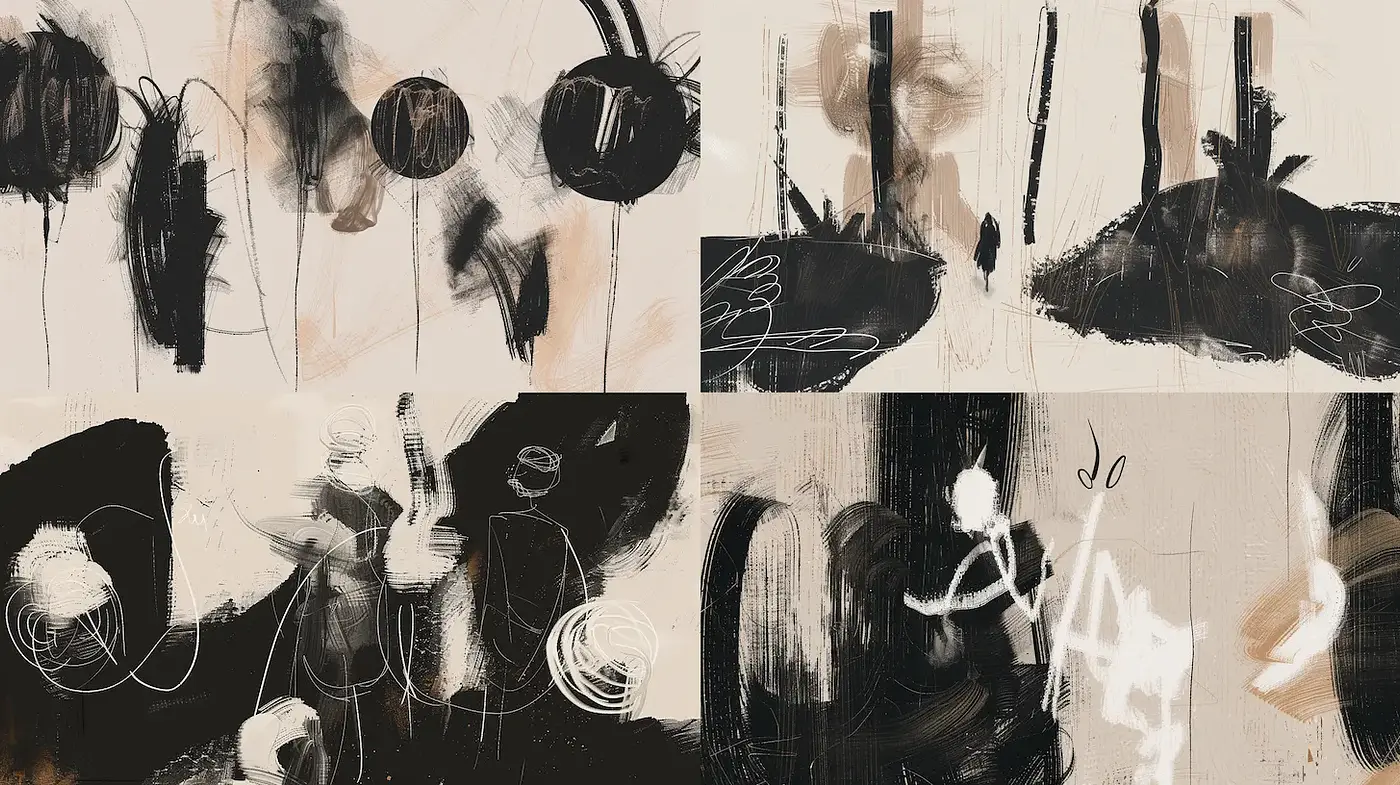 Explorations in Abstract Monochrome with Organic Textural Elements - Midjourney sref style