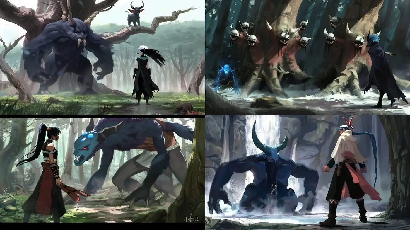 Enigmatic Fantasy Creature Encounter Art Style - Midjourney sref style