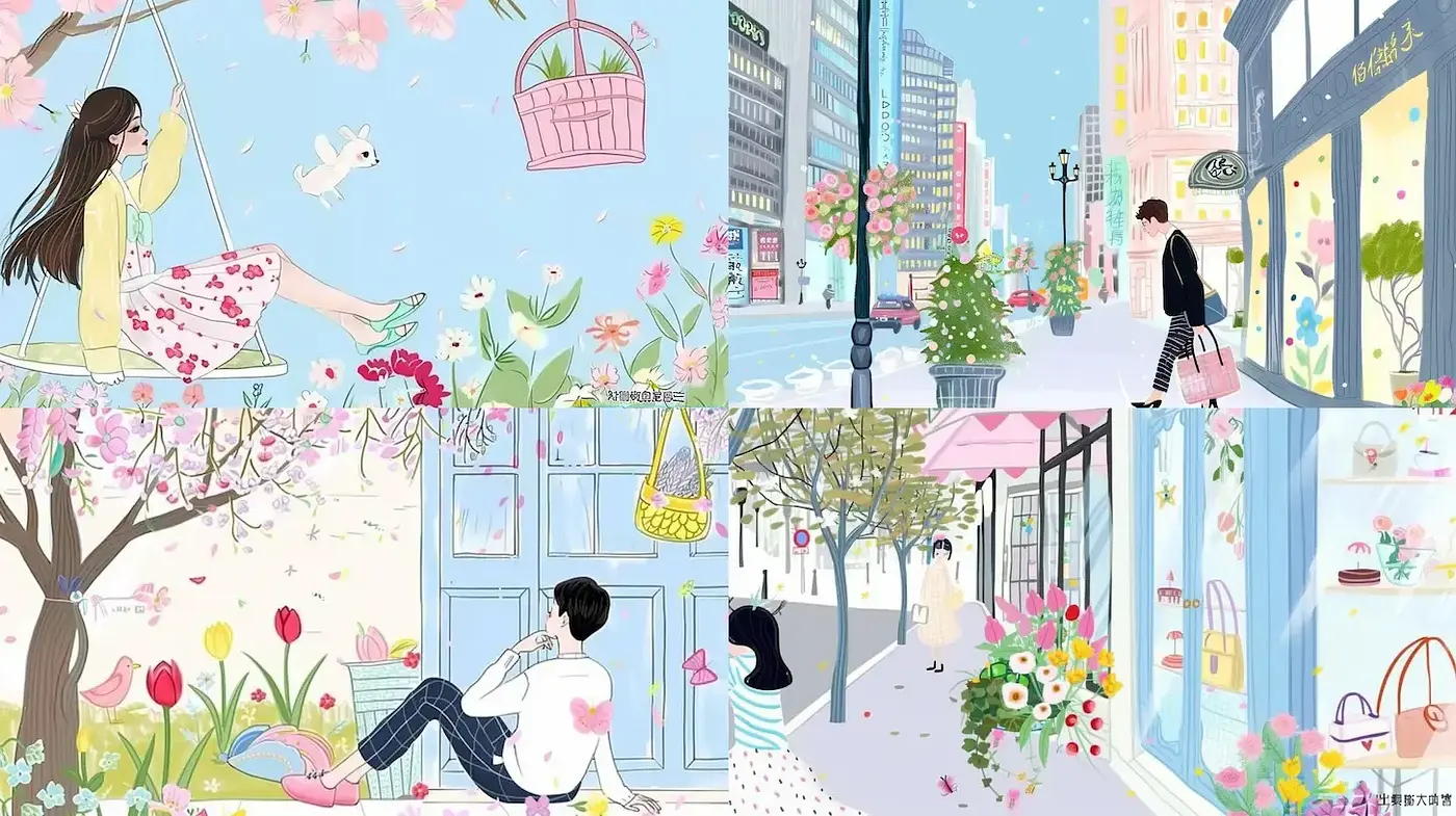 Serene Pastel Dreamscape: A Homage to Modern Day Romance and Idyllic Urban Living - Midjourney sref style