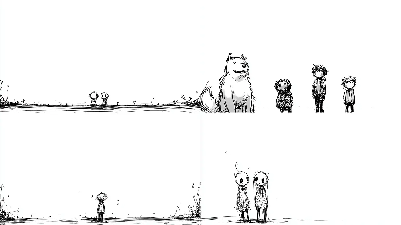Whimsical monochrome exploration of innocence and surrealism - Midjourney sref style