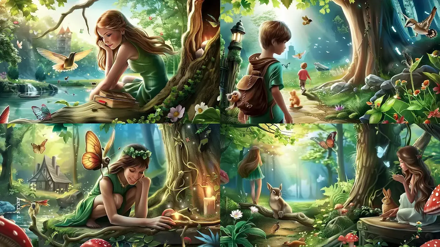 Whimsical Fantasy with Ethereal Quality Under a Lush Canopy - Midjourney sref style