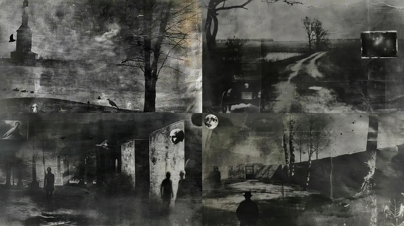 Monochromatic Haunt: A Study in Vintage Gothic Ambiance - Midjourney sref style