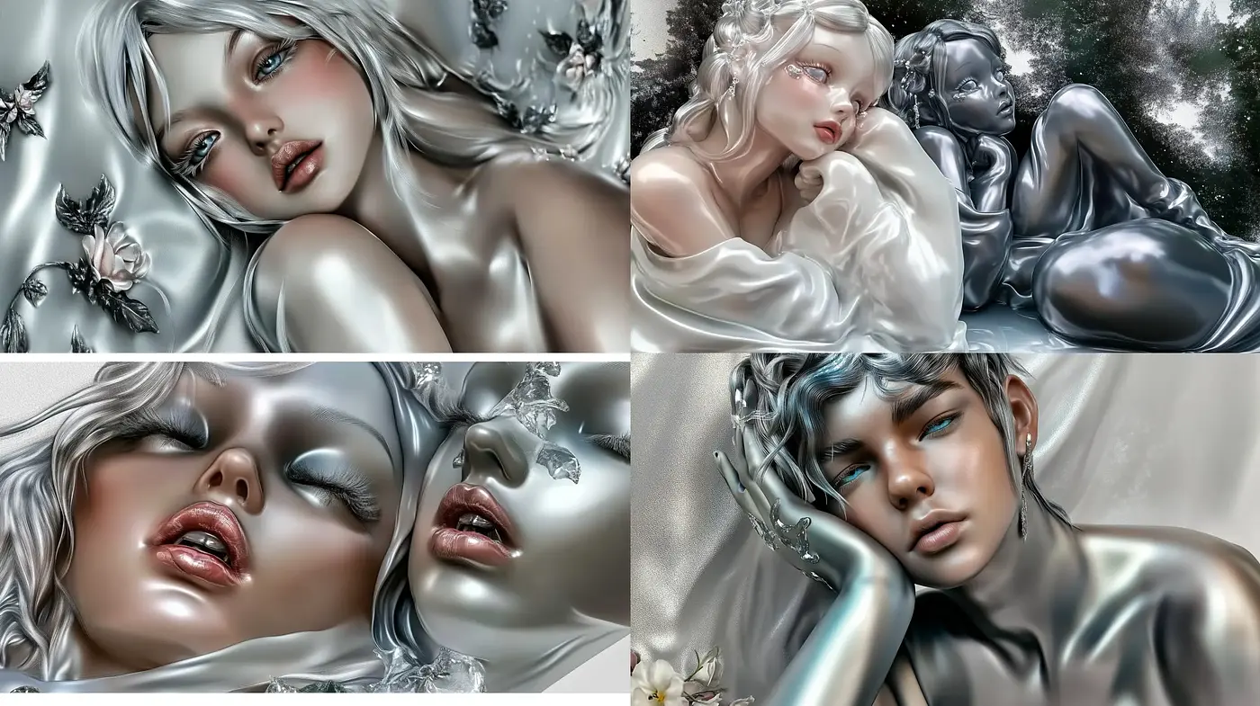 Ethereal Metallic Gloss: A Fusion of Hyperrealism and Fantasy - Midjourney sref style