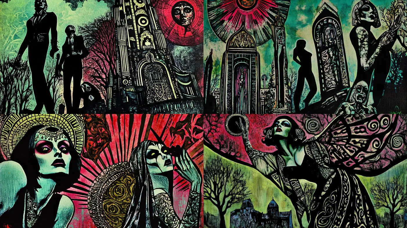 Mystical and Darkly Enigmatic Art with Retro Influences - Midjourney sref style