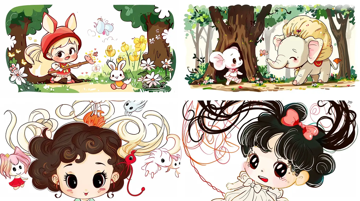 Whimsical Anime-Inspired Illustrations with Cheerful Woodland Theme - Midjourney sref style
