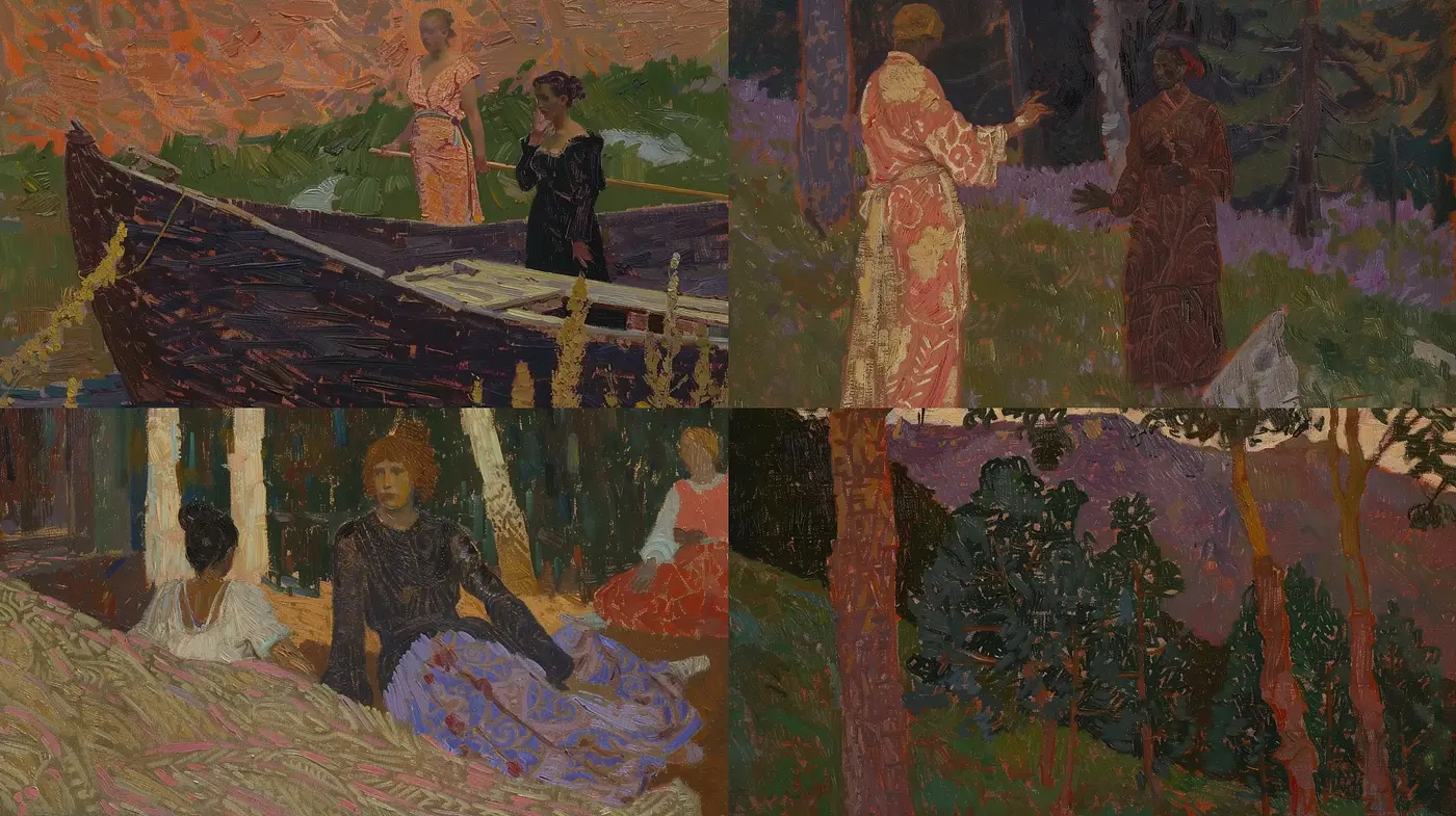 Twilight Hues in Post-Impressionist Renderings - Midjourney sref style