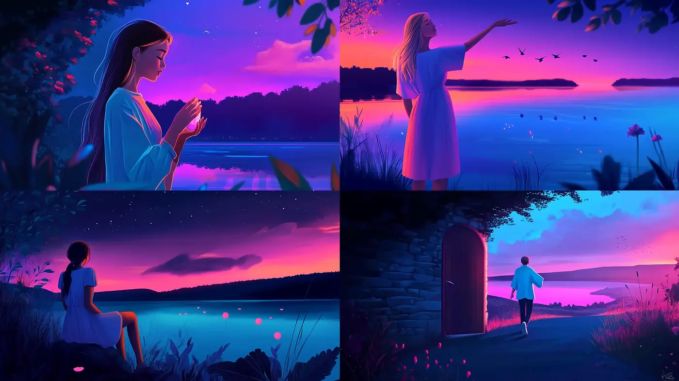 Ethereal Twilight Harmony: A Fusion of Luminous Hues and Serene Vistas - Midjourney sref style