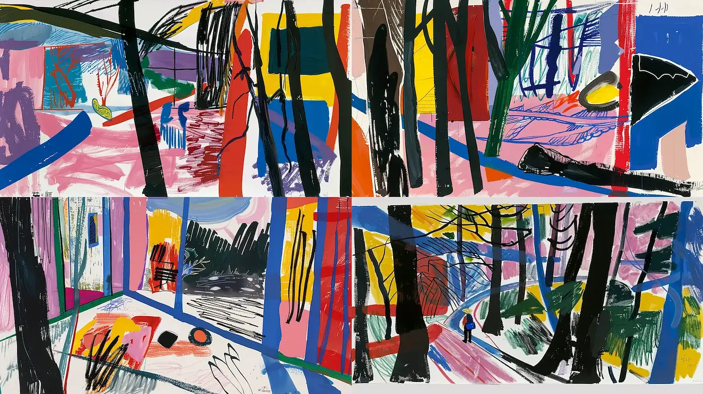 Vibrant and Expressive Abstract Landscapes with a Playful Aesthetic - Midjourney sref style