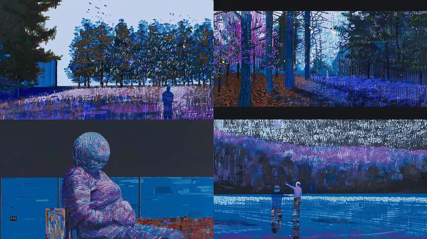 A Harmonious Blend of Textures and Colors in a Dreamlike Landscape - Midjourney sref style