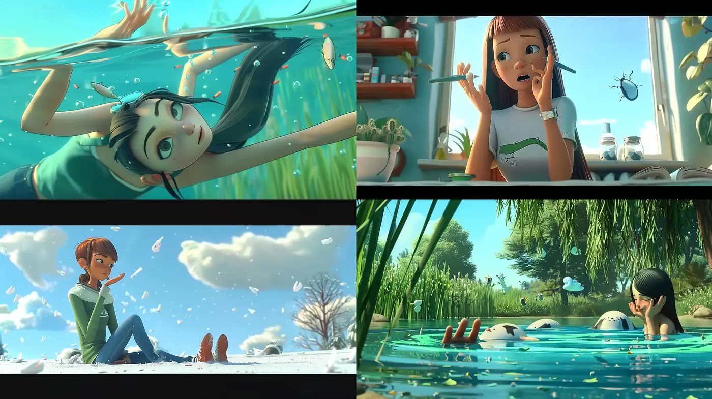 Serene Aquatic Dreamscapes in Luminous Digital Animation - Midjourney sref style