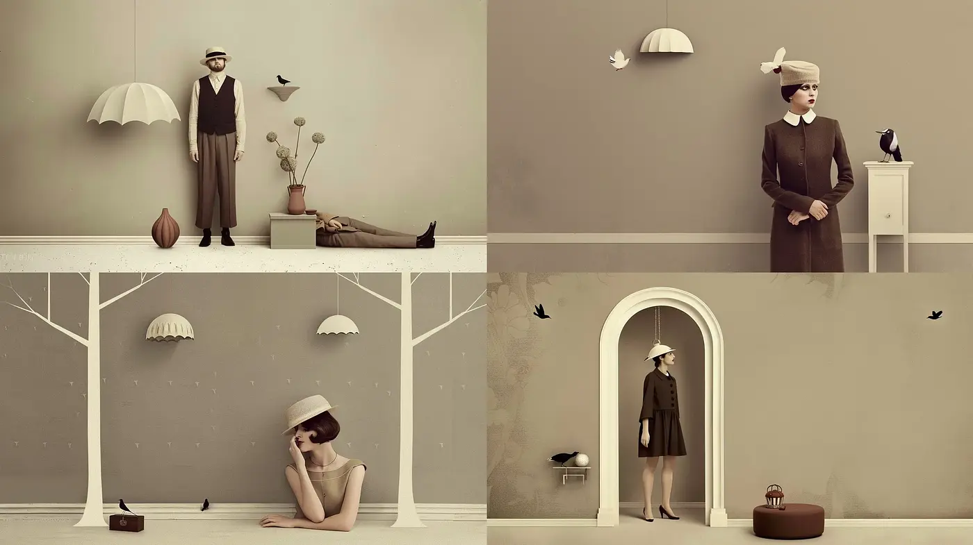Sepia-Toned Surreal Vignettes with a Vintage Sensibility - Midjourney sref style