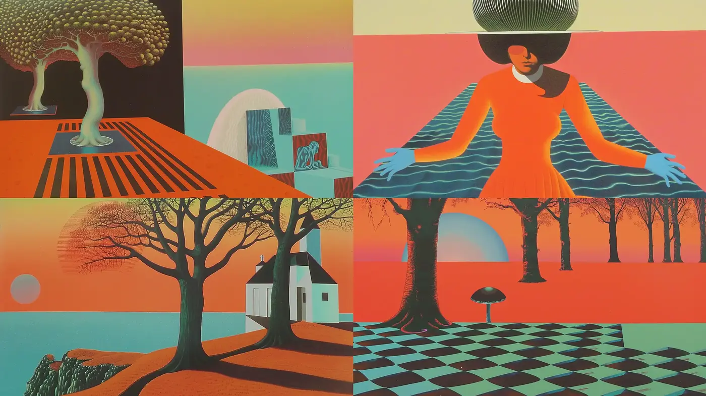 Surreal Sunset Hues with Geometric Harmony - Midjourney sref style
